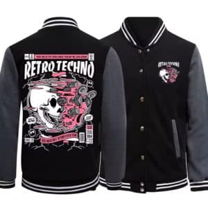 Retro Techno Cyberpunk Skull Vibrant Graphic Varsity Jacket