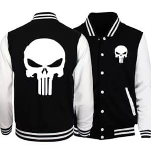 The Punisher Skull Black & White Varsity Bomber Jacket