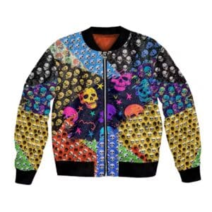 Trippy Starry Skull Color Burst Gothic Bomber Jacket