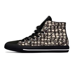 Vintage Gothic Grunge Skull Sketch Print High-Top Sneakers