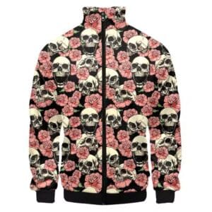 Vintage Skull & Roses Floral Pattern Gothic Bomber Jacket