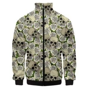 Vintage Style Beige Skull Roses Print Gothic Bomber Jacket